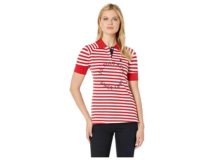 U.s. Polo Assn. Circle Logo Stripe Polo (red Ginger) Women's Clothing