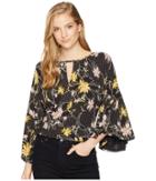 Free People Printed Last Time Top (black Combo) Women's Clothing