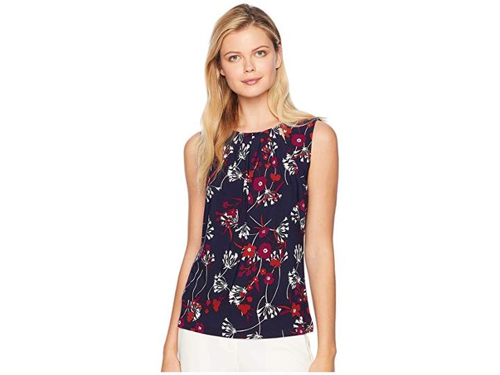 Tommy Hilfiger Printed Bead Neck Knit Top (midnight/multi) Women's Clothing