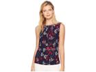 Tommy Hilfiger Printed Bead Neck Knit Top (midnight/multi) Women's Clothing