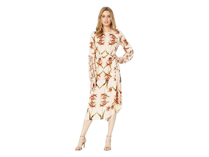 Bcbgmaxazria Day Midi Woven Shift Dress (fringed Tulips/pop) Women's Dress