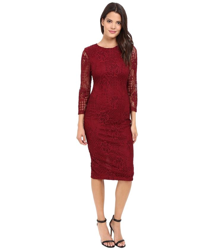 Jessica Simpson Floral Lace Midi Dress (cabernet) Women's Dress