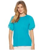 Michael Michael Kors Woven Georgette Flutter Sleeve Tee (tile Blue) Women's T Shirt