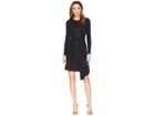 London Times Long Sleeve W/ Drape Skirt (black Multi) Women's Dress