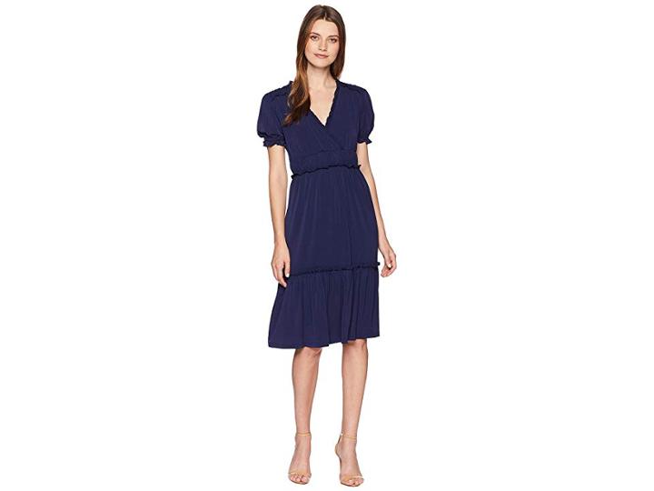 Michael Michael Kors V-neck Ruffle Smock Dress (true Navy) Women's Dress