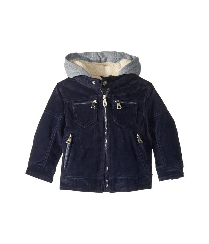 Urban Republic Kids Alexander Pu Suede Moto Jacket Sherpa Lined Fleece Hood (toddler) (navy) Boy's Coat