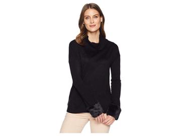 Ivanka Trump Turtleneck Sweater W/ Fur Cuffs (black) Women's Sweater