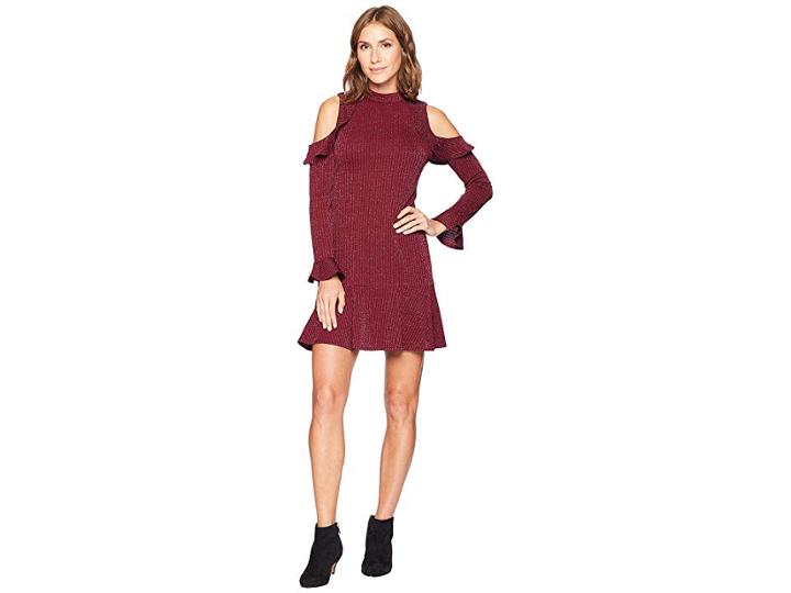 Cece Mariella Long Sleeve Cold Shoulder Lurex Jacqard Dress (deep Syrah) Women's Dress