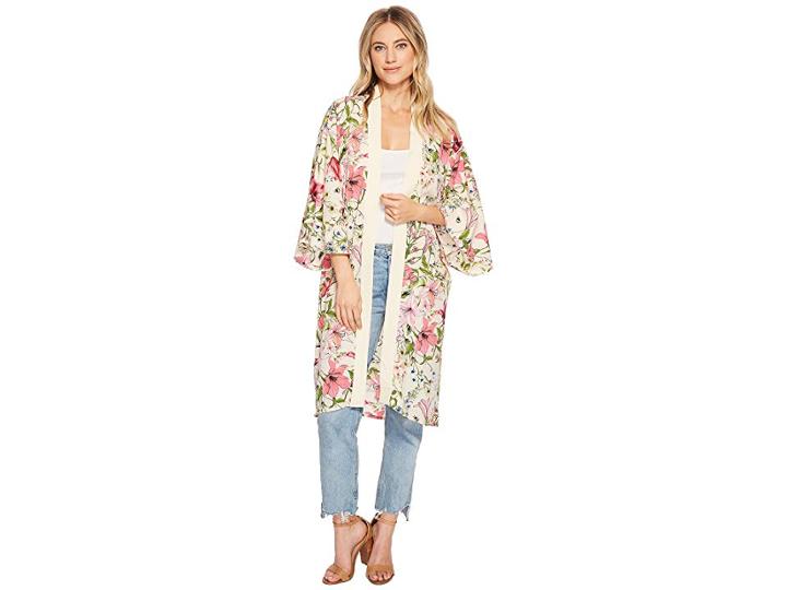 Steve Madden Delicate Floral Printed Kimono Duster (cream) Women's Clothing