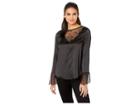 Miss Me Scalloped Lace Trim Long Sleeve Top (black) Women's Clothing
