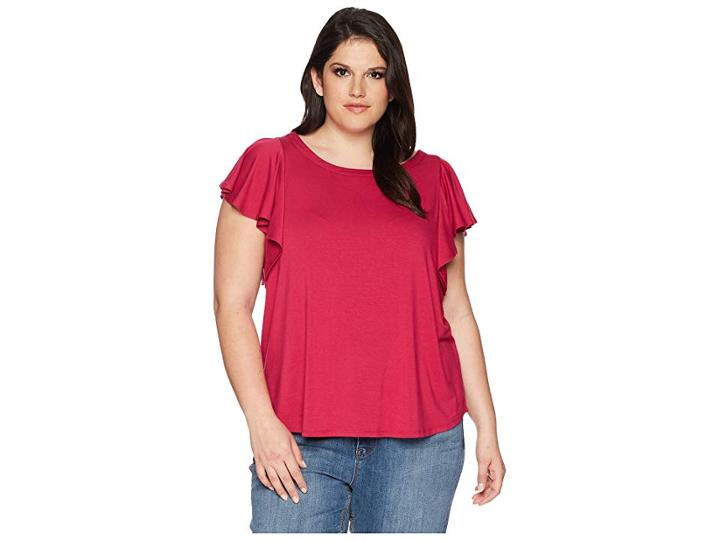 Karen Kane Plus Plus Size Flounce Sleeve Top (pink) Women's Clothing