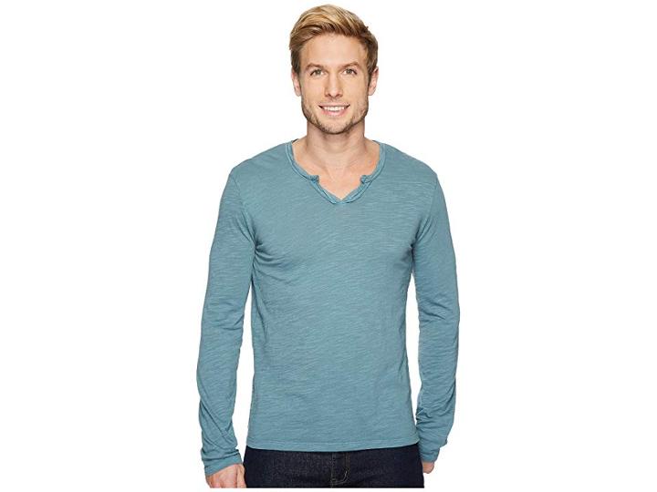 Mod-o-doc Les Carillo Long Sleeve Notch Slub Jersey V-neck (oasis) Men's Clothing