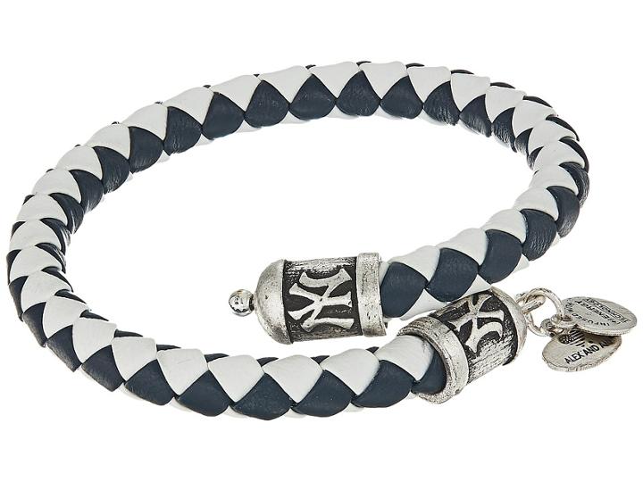 Alex And Ani Mlb New York Yankees Braided Leather Wrap Bracelet (rafaelian Silver) Bracelet