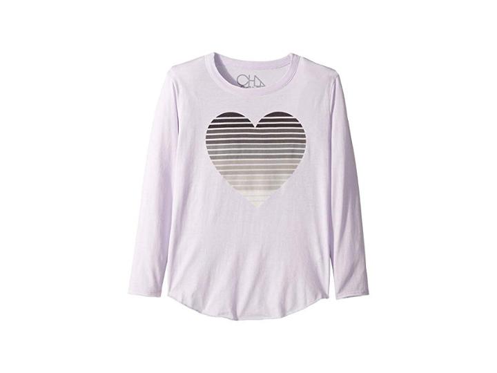 Chaser Kids Super Soft Striped Heart Long Sleeve Tee (little Kids/big Kids) (posy) Girl's T Shirt