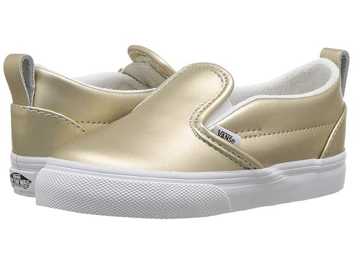 Vans Kids Slip-on V (toddler) ((muted Metallic) Gold/true White) Girls Shoes