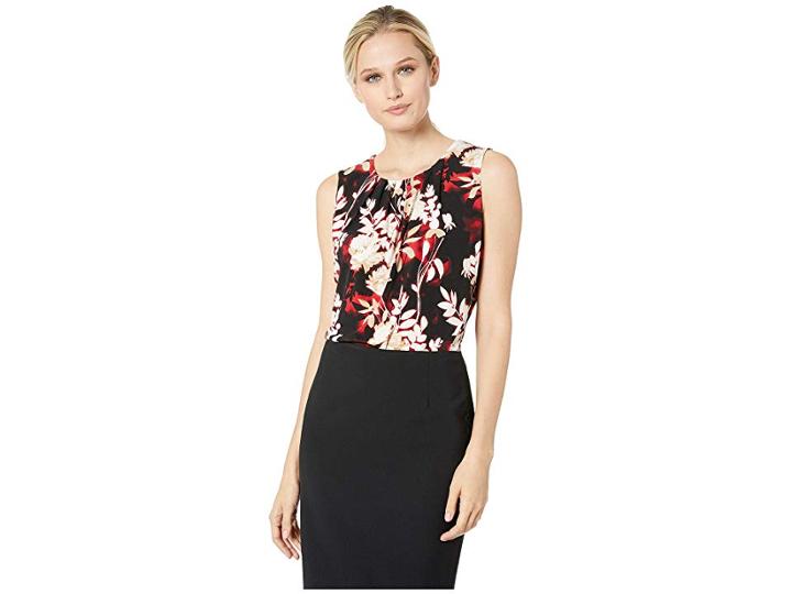 Calvin Klein Printed Pleat Neck Cami (red Multi) Women's Clothing