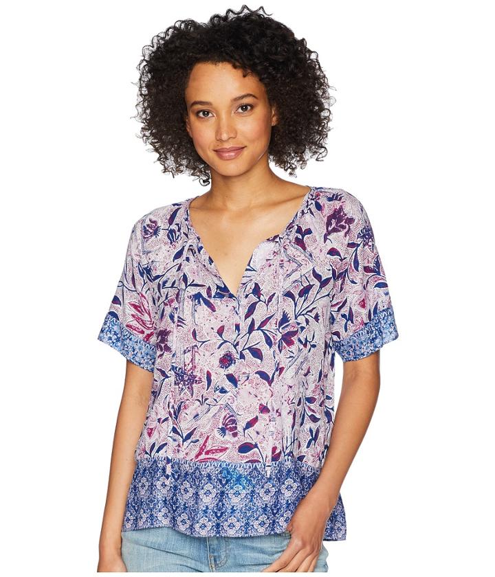 Lucky Brand Trapunto Border Peasant Top (multi) Women's Clothing