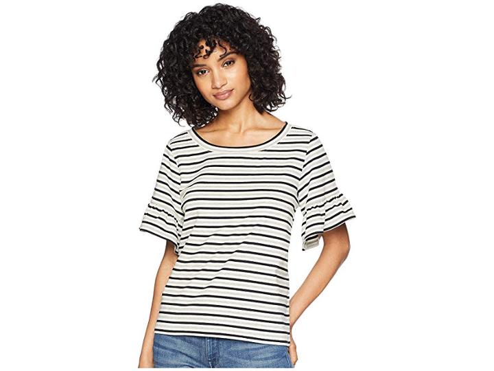 Bb Dakota Wind Down Striped Ruffle Sleeve Tee (ivory) Women's T Shirt