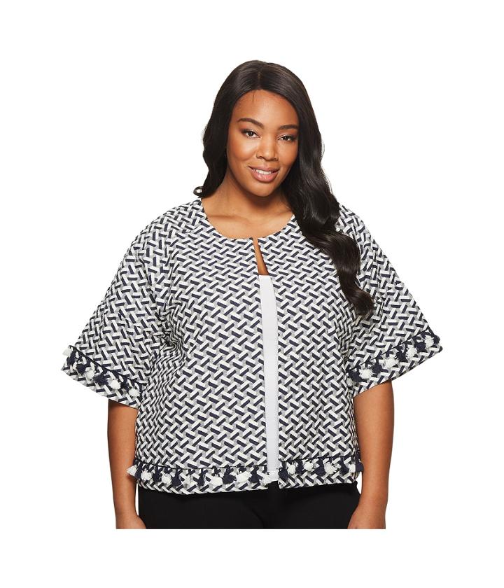 B Collection By Bobeau Plus Size Jackie Jacquard Crop Jacket (blue Nights) Women's Coat