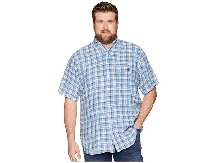 Polo Ralph Lauren Big Tall Linen Short Sleeve Sport Shirt (sky Blue/white Multi) Men's Clothing