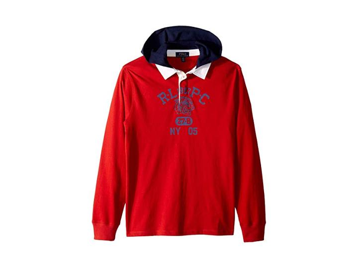 Polo Ralph Lauren Kids Cotton Jersey Hooded Rugby (big Kids) (faded Red) Boy's Long Sleeve Pullover