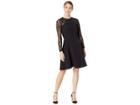 Tahari By Asl Embroidered Mesh Illusion Sleeve Fit Flare Dress (black) Women's Dress