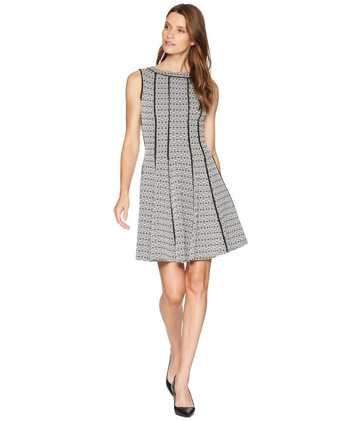 Taylor Piped Fit And Flare Dress (black/ivory) Women's Dress