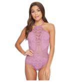 Becca By Rebecca Virtue Color Play High Neck One-piece (mauve) Women's Swimsuits One Piece