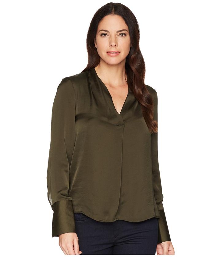 Kenneth Cole New York V-neck Long Sleeve Blouse (deep Forest) Women's Blouse