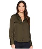 Kenneth Cole New York V-neck Long Sleeve Blouse (deep Forest) Women's Blouse