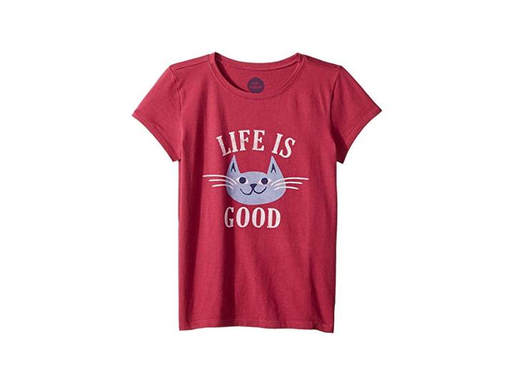 Life Is Good Kids God Bless Meowica Crusher T-shirt (little Kids/big Kids) (wild Cherry) Girl's T Shirt