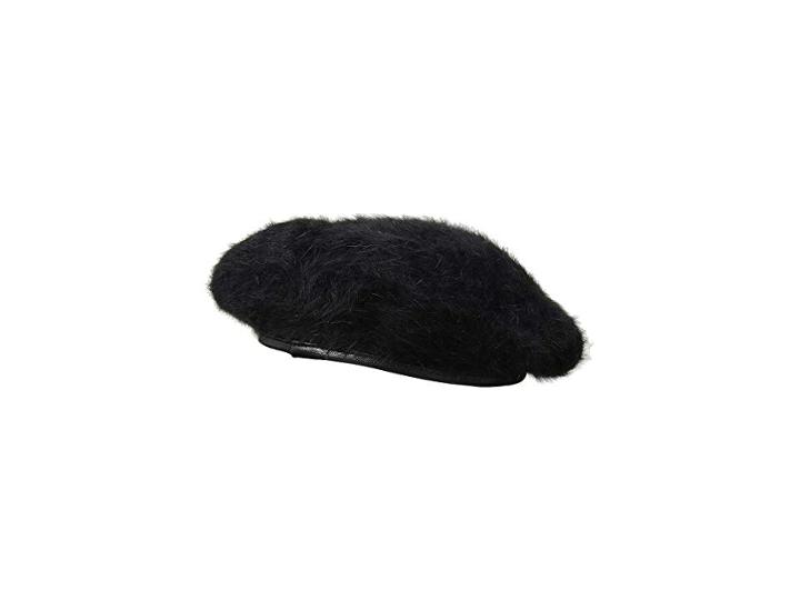 San Diego Hat Company Cth8116 Faux Angora Knit Beret With Leather Band (black) Berets