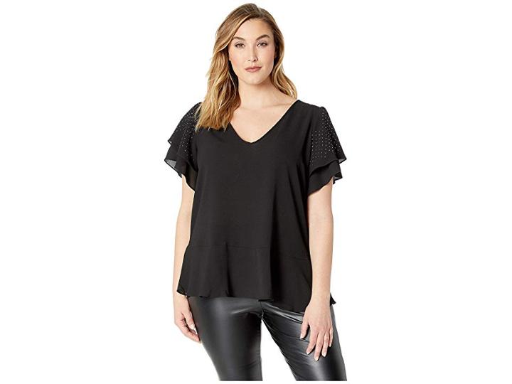 Michael Michael Kors Plus Size Double Sleeve W/ Heat Studs Top (black) Women's Clothing