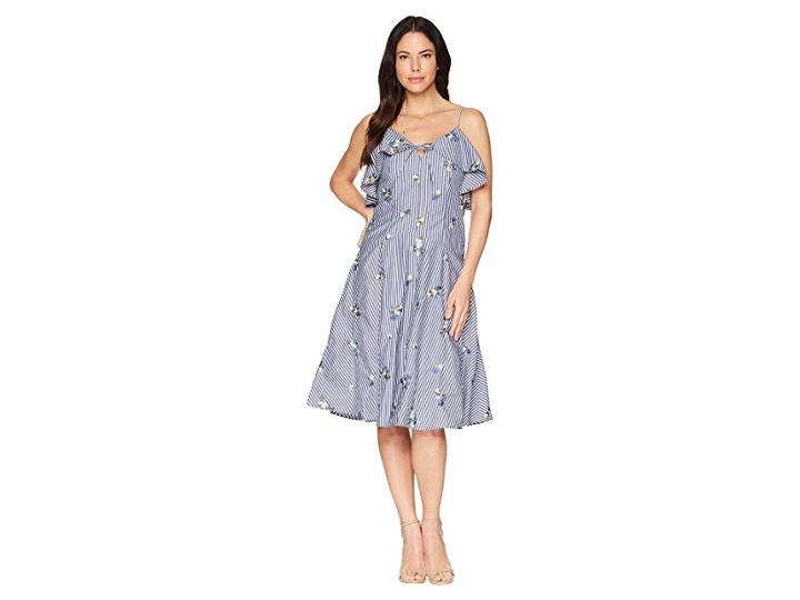 Calvin Klein Striped Embroidered Dress Cd8g26lq (navy) Women's Dress