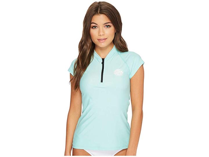 Rip Curl Belle Cap Sleeve 1/2 Zip Uv Tee (mint) Women's Swimwear