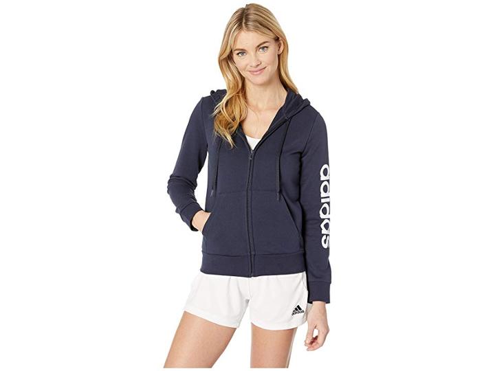 Adidas Essentials Linear Full Zip Hoodie (legend Ink/white 1) Women's Sweatshirt