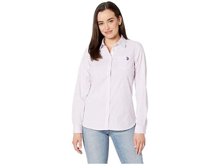 U.s. Polo Assn. Yarn-dye Stretch Woven Blouse (flowering Lilac) Women's Clothing