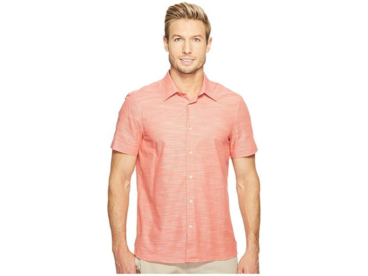 Perry Ellis Short Sleeve Solid Slub Texture Shirt (spiced Coral) Men's Clothing