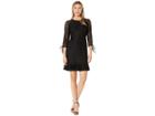 Nine West Lace 3/4 Sleeve Dress With Binding And Faggoting Details (black) Women's Dress