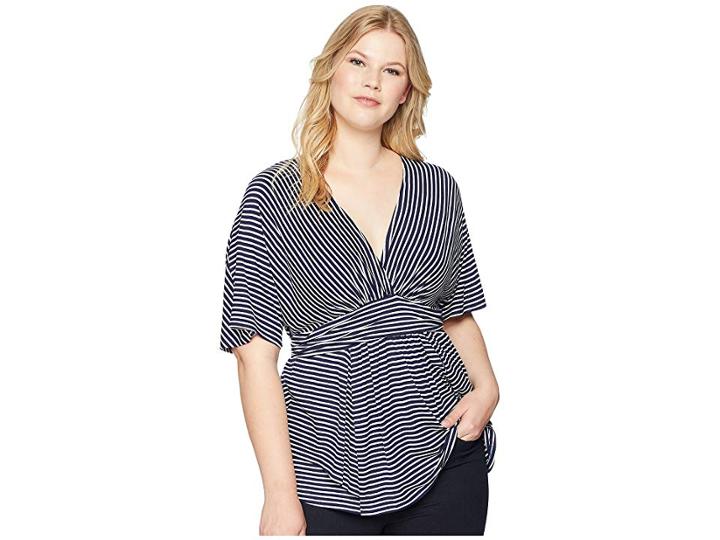 Kiyonna Afternoon On The Promenade Top (navy/ivory Stripe) Women's Blouse