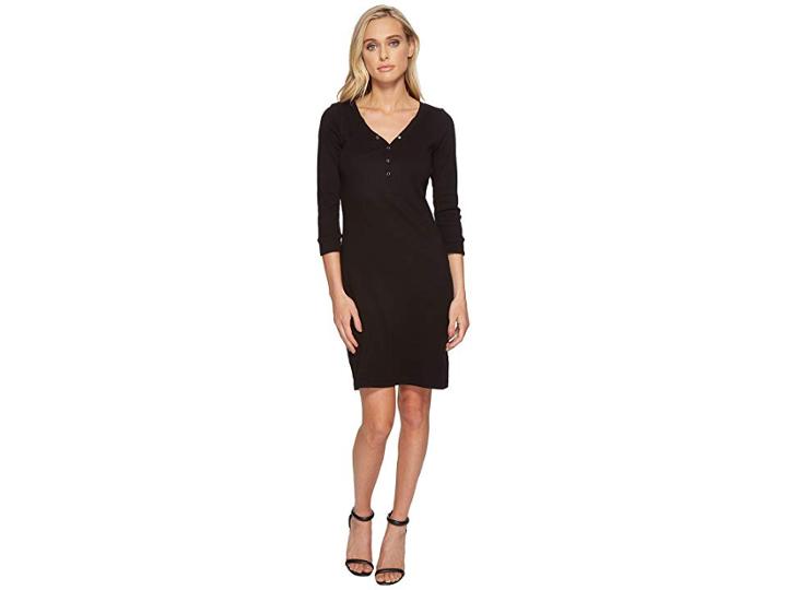 Three Dots Heritage Knit Henley Dress (black) Women's Dress