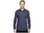 Calvin Klein Slim Fit Long Sleeve Infinite Cool Button Down Check Shirt (knight Blue) Men's Clothing