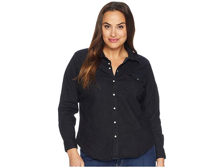 Levi's(r) Plus Western Long Sleeve Woven (asphalt) Women's Long Sleeve Pullover