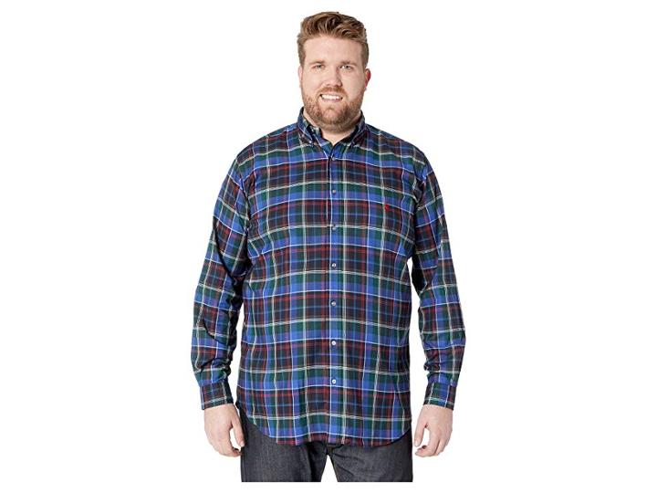 Polo Ralph Lauren Big Tall Twill Sportshirt (prussian Blue/beige Multi) Men's Clothing