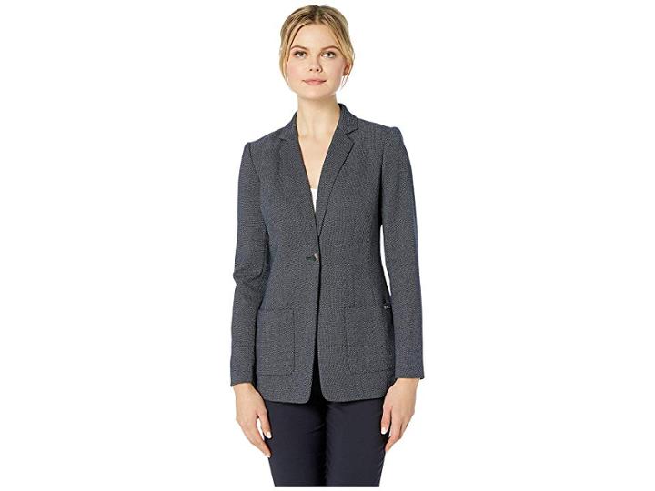Calvin Klein One-button Large Pocket Jacket (navy Multi) Women's Clothing