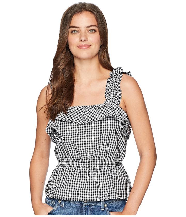 7 For All Mankind Ruffle Strap Top (black/white) Women's Clothing