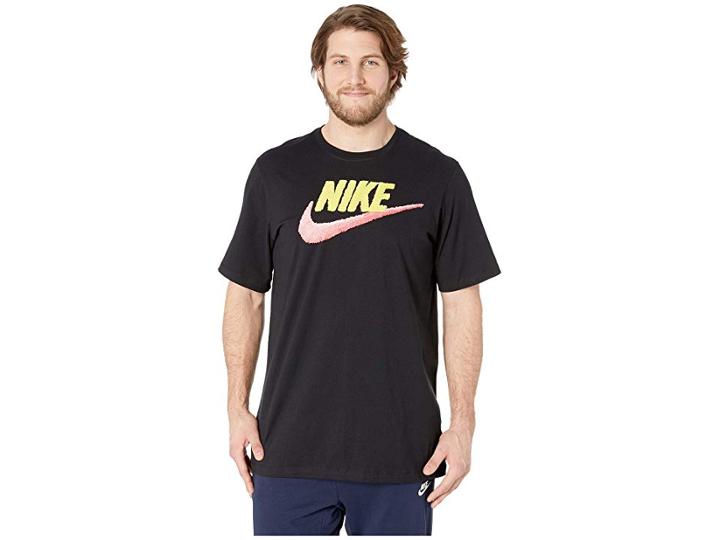 Nike Big Tall Nsw Brand Mark Tee (black/yellow Pulse/pink Gaze) Men's T Shirt