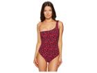 Stella Mccartney Leopard One Shoulder Suit (navy/salsa Red) Women's Swimsuits One Piece