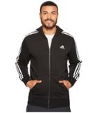 Adidas Essentials 3s Full Zip Brushed Fleece Hoodie (black/white) Men's Sweatshirt