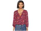 Jack By Bb Dakota Allora Folkloric Wildflower Printed Crepe De Chine Top (light Burgundy) Women's Clothing